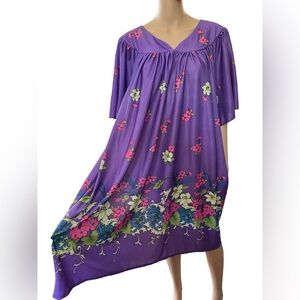 Plus Size Volup Vintage 70s Purple Hippie Boho Woodland Floral Midi Mumu Dress